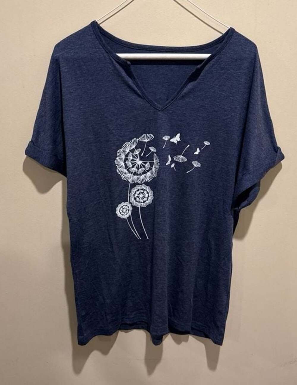 Jewelreauty Women's Navy Blue Dandelion Graphic V-Neck Short Sleeve T-Shirt